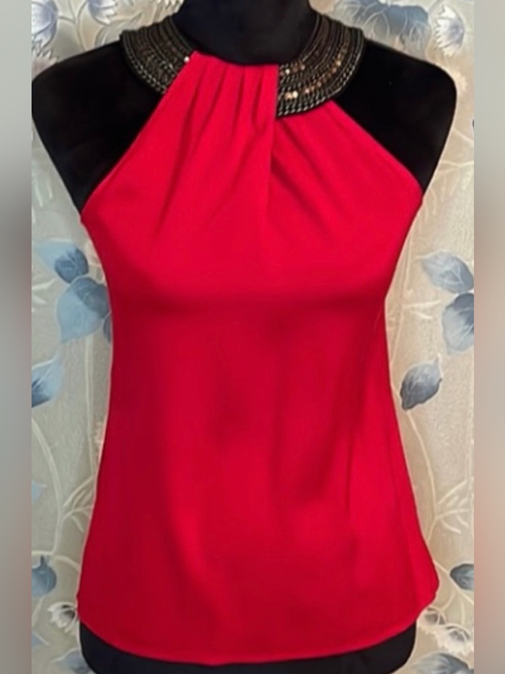 Cache red stretch silk halter